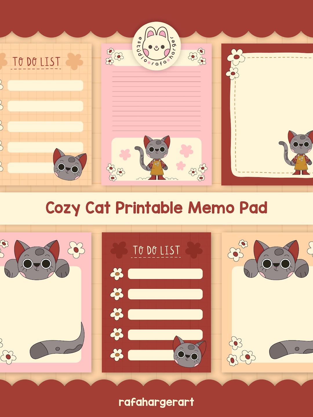 Cute Cat Memo Pad, Printable Notepad Set, Cute Memo Sheets for ...