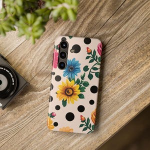Polka Dot Floral Phone Case: Durable Lexan Plastic, Shock Absorbent