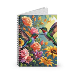 Spiral Notebook - Hummingbirds and Flowers, Journal, Sketchbook, Writing Pad, College Ruled, Gift for Nature Lover