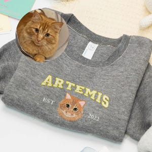 Custom Cat Toddler Sweatshirt, Embroidered Dog Name, Varsity Personalized Pet Face Sweatshirt from Your Photo, Varsity Style Toddler