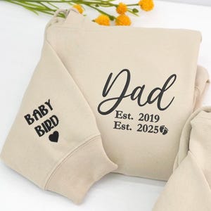 Custom Embroidered Dad Hoodie with Heart Name on Sleeve, Christmas Gift from Daughter, Dad EST shirt, Personalized Daddy Sweatshirt