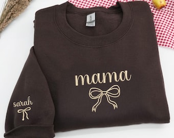 Embroidered Mama Sweatshirt, Personalized Mom Gift, Custom Sleeve