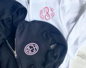 Personalized Children's Full Zip Embroidered Hooded Sweatshirt | Customizable Toddler Hooded Jacket | Monogram Infant Coat