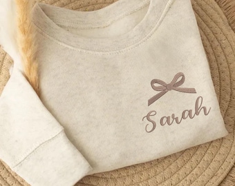 Personalized Toddler Bow Sweatshirt – Embroidered Kids Name Pullover, Custom Crewneck Gift for Baby, Siblings, or Birthday