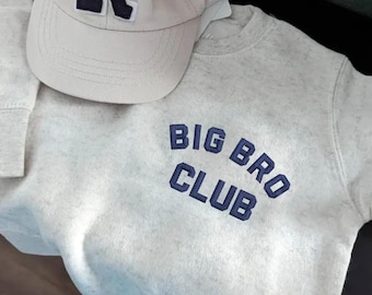 Bluza dla malucha z haftem Big Bro - Bluza dla malucha Big Bro Club - Uroczy, vintage'owy sweter dziecięcy z okrągłym dekoltem - Naturalna bluza dla malucha Big Brother
