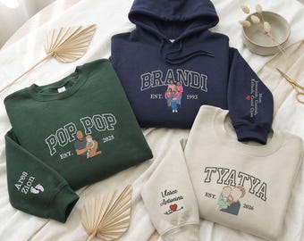 Custom Embroidered Family Portrait Sweatshirt, Personalized Mom Dad Papa Grandma Crewneck, Christmas Family Gift