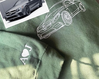 Custom Embroidered Car Outline Sweatshirt From Your Photo, Embroidered Car Hoodie, Custom Car Sweater, Car Lover Hoodie, Christmas Gift