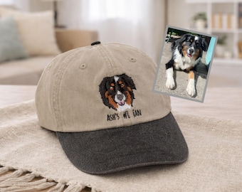 Personalized Hat With Your Dog Photo and Name - Custom Embroidered Pet Hat - Personalized Dog Portrait Hat - Cat Portrait Hat