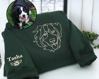 Custom Embroidered Dog Sweatshirt - The Dog Face Hoodie - Memorial Shirt Embroidered Pet Sweatshirt With Portrait Outline - Dog Mom Dad Gift