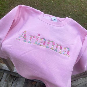 Embroidered Floral Name Toddler Sweatshirt, Girls Floral Name Hoodie, Custom Embroidered Toddler Sweatshirt, Floral T-shirt, Gift For Baby