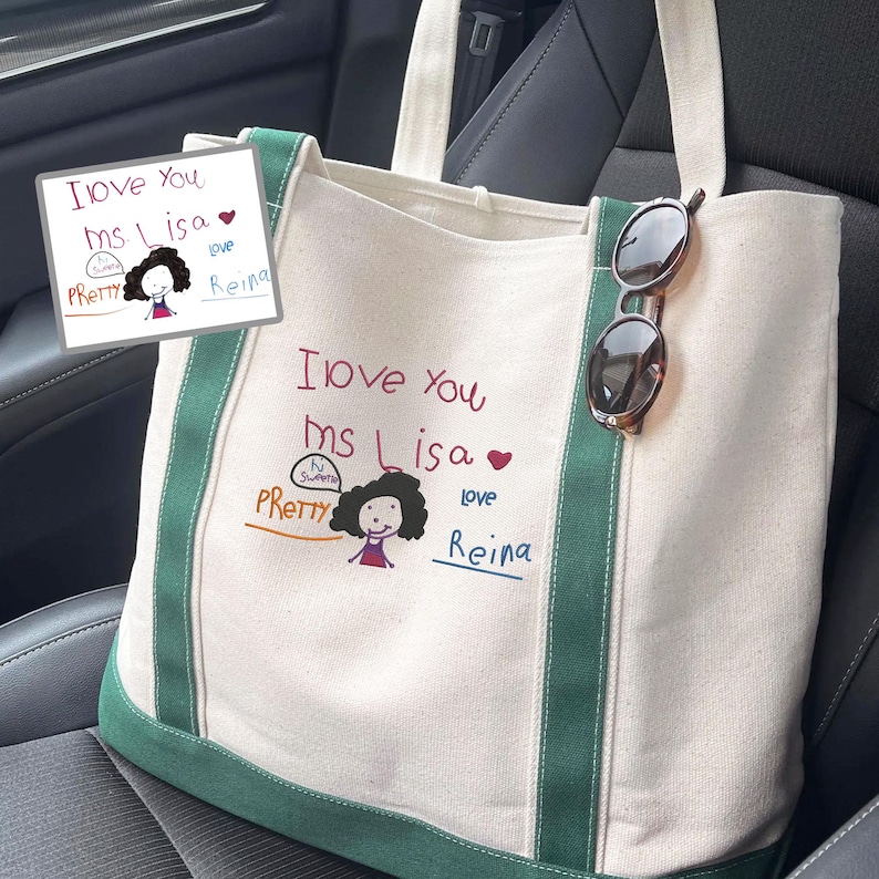 Custom Kids Drawing Embroidered Tote Bag – Personalized Kid Art Bag ...