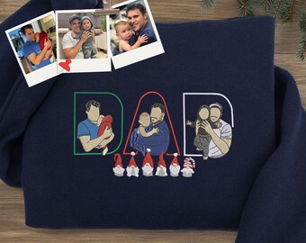 Bestickter Hoodie mit Kinderporträt, Individuell besticktes Sweatshirt, Porträt vom Foto, Erinnerungs-Shirt für Papa, Weihnachtsgeschenk