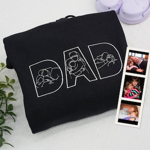 Custom Embroidered Dad Portrait Sweatshirt, Personalized Photo Gift for Dad, Custom Dad Hoodie, Christmas Gifts For Dad