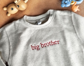 Embroidered Big Brother Sweatshirt, Neutral Toddler Pullover, Pregnancy Announcement Outfit, Big Bro Coming Soon Sibling Gift