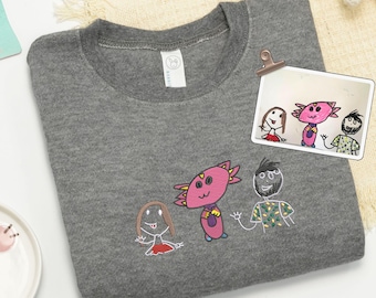 Custom Kids Drawing Shirt – Personalized Children’s Art Embroidered Tee – Unique Birthday Gift for Toddlers and Kids