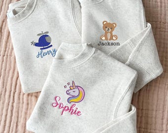 Boys Girls Mini Monogram Sweatshirt, Personalized Kids Embroidered Name Outfit, Custom Toddler Birthday Gift, Baby Shower Present
