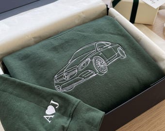 Sudadera personalizada con el contorno de un coche bordado a partir de tu foto, sudadera con capucha bordada con el contorno de un coche, suéter personalizado con el contorno de un coche, sudadera con capucha para amantes de los coches, regalo de Navidad