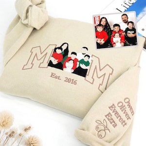 Sudadera con capucha bordada para mamá con foto/Regalo de retrato familiar personalizado para mamá/Sudaderas personalizadas para mamá/Regalo de Navidad o cumpleaños para mamá
