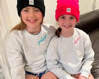 Sudadera juvenil con nombre bordado / Sudadera con cuello y nombre para niños / Sudadera juvenil con bordado / Sudadera con capucha personalizada con nombre para niños