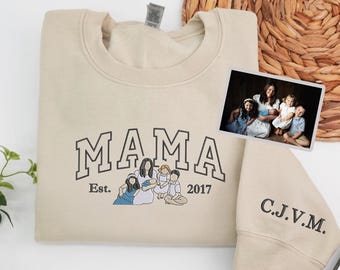 Sudadera bordada personalizada para el Día de la Madre con retrato de mamá / Sudadera con capucha personalizada para mamá con nombre de niño / El mejor regalo para mamá / Retrato de niño