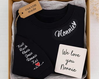 Sweat brodé grand-mère personnalisé | Prénoms de petits-enfants, cadeau personnalisé
