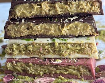 Handmade Dubai Chocolate, Pistachio Kunefe Chocolate, Dark Dubai Bar, Ruby Dubai Chocolate Bar, Luxury Dubai Bar, Viral Dubai Chocolate