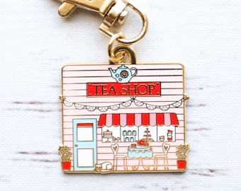 Tea Shop Main Street Enamel Charm