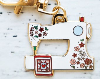 Floral Sewing Machine Enamel Charm