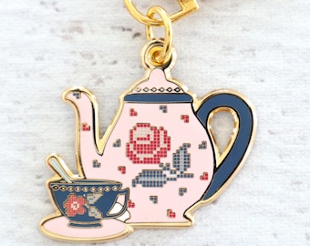 Roses Tea Set Enamel Charm