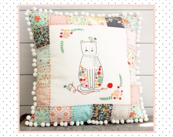 Stitching Friends Embroidered Patchwork Pillow Pattern