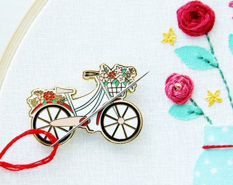 Floral Vintage Bicycle - Magnetic Embroidery Needle Minder