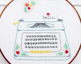 Hello Love - Retro Floral Typewriter Embroidery Pattern