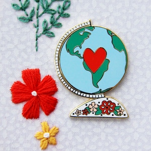 Floral Vintage Globe - Magnetic Embroidery Needle Minder