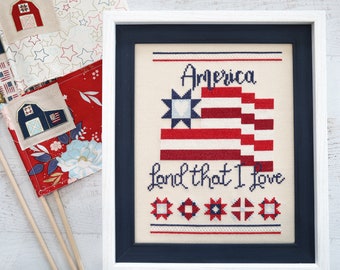 America Land That I Love Flag Cross Stitch PDF Pattern