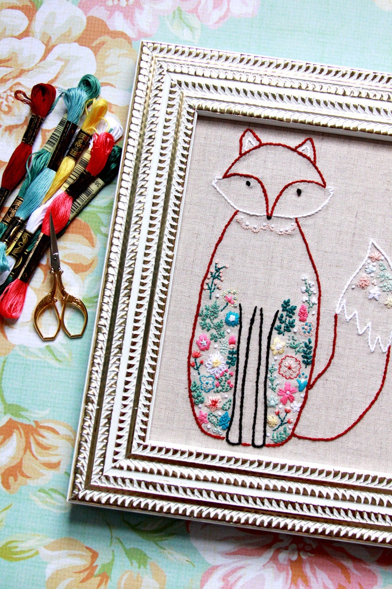 Francine the Floral Fox PDF Embroidery Pattern image 1