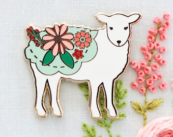 Porta-agulhas magnético com estampa de ovelha floral para casa de campo