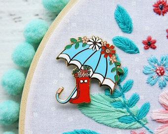 Floral Umbrella and Rain Boots - Magnetic Embroidery Needle Minder