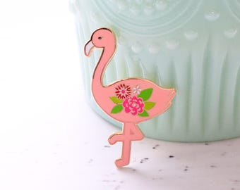 Floral Flamingo Enamel Pin