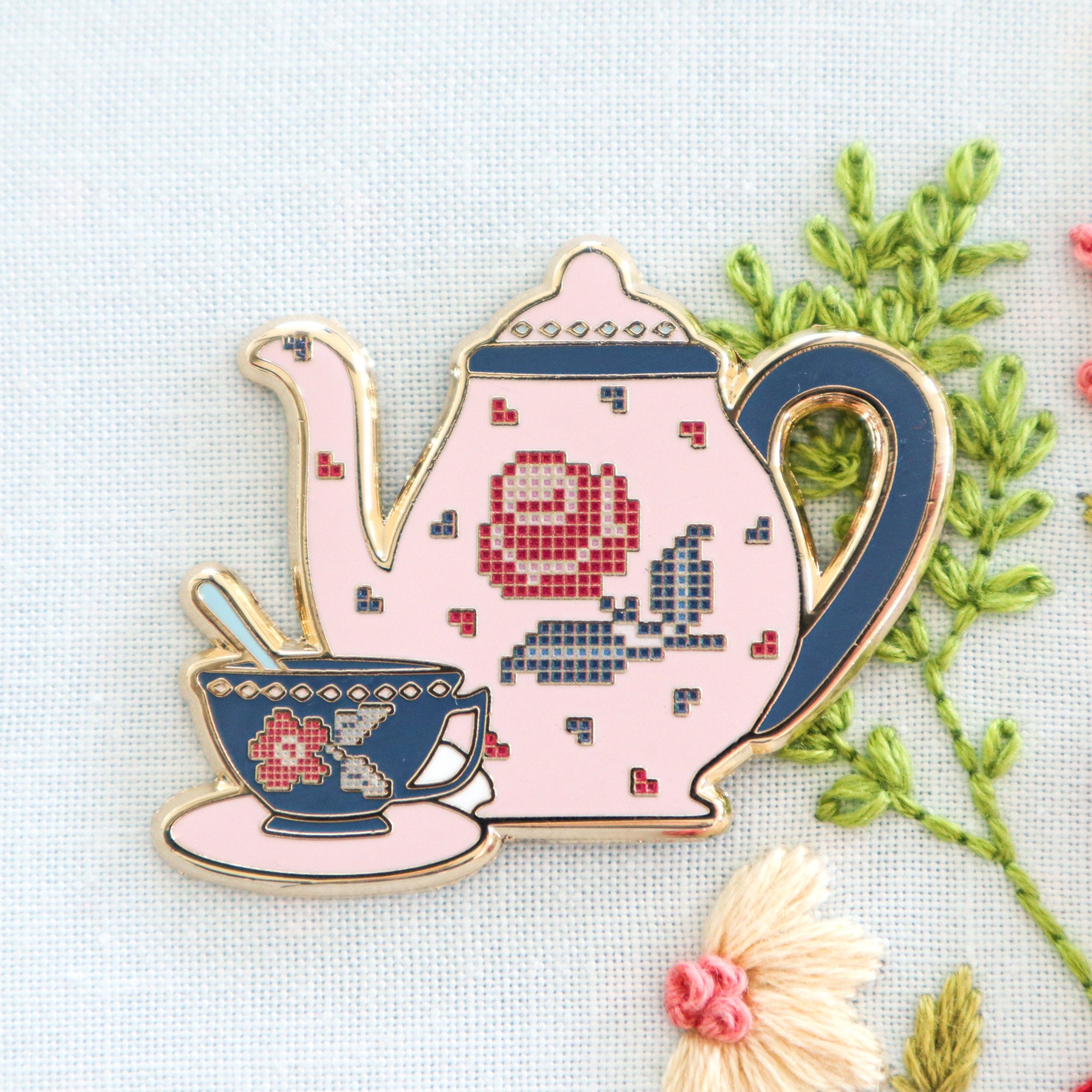 Teapot (Pink & White) - Needleminder — Stitching Fox