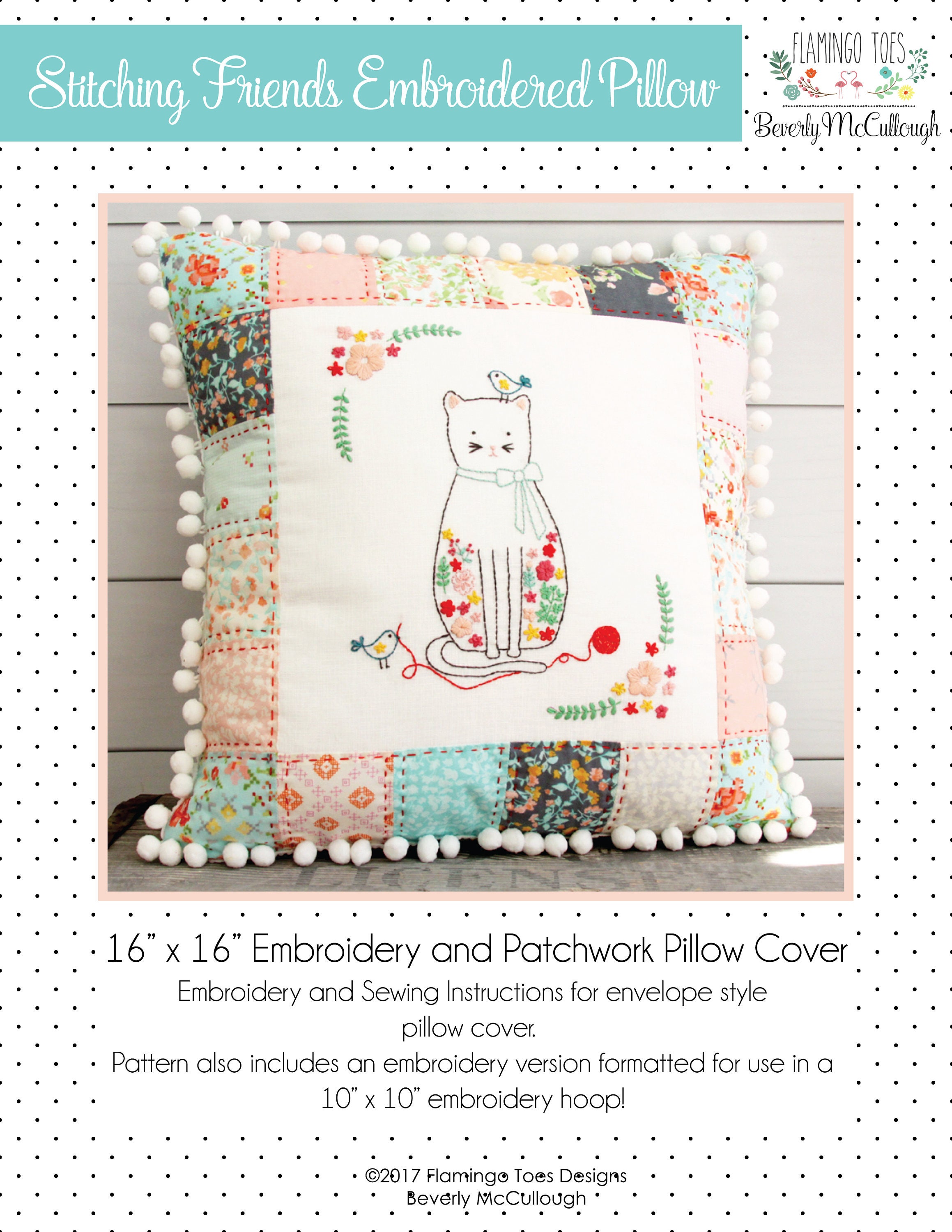 Stitching Friends Embroidered Patchwork Pillow Pattern