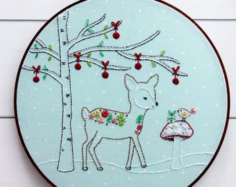 Woodland Winter Christmas Deer Embroidery Pattern