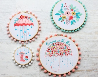 Floral Umbrella Embroidery Double Hoop Set Embroidery PDF Pattern