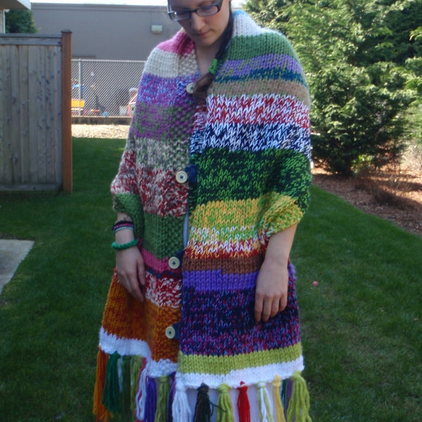 All Kinds of Rainbow Knit Shawl with Fringe and Hood Free Shipping in USA