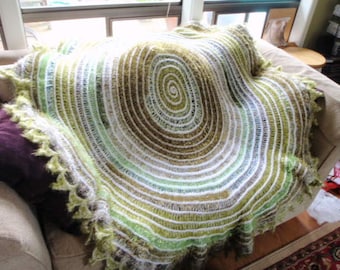 Green Spiral Fuzzy Handmade Blanket Throw Shawl Wrap