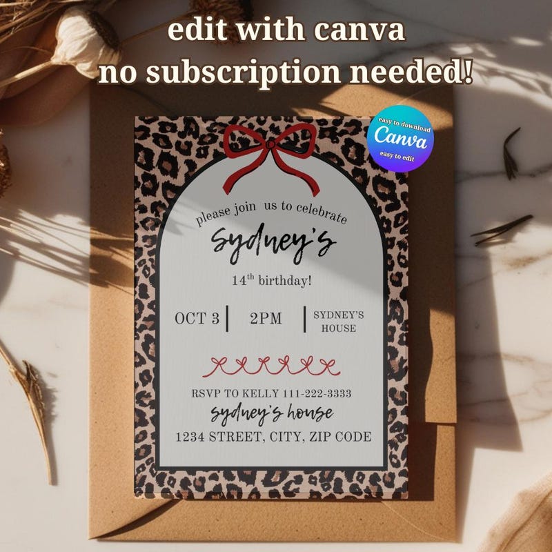 Cheetah Invite Template Etsy