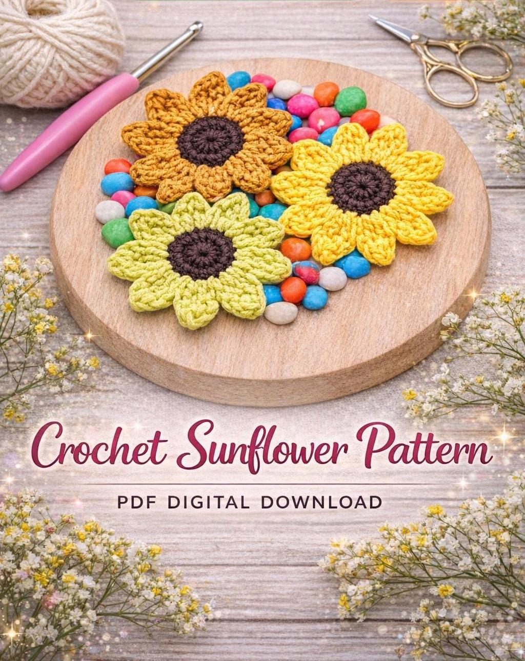 Crochet Sunflower Pattern PDF, Easy Flower Coaster Tutorial, Digital ...