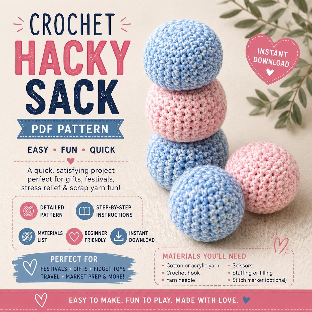 Easy Crochet Hacky Sack Pattern PDF | Beginner Crochet Ball Tutorial ...