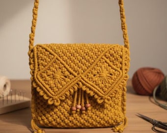 Patrón de macramé para bolso Picot / Tutorial de bolso bohemio vintage (PDF)