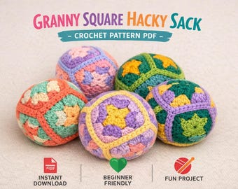 Crochet Hacky Sack Pattern PDF, Granny Square Tutorial, Beginner Crochet Ball Pattern, Retro 90s Festival Toy, Instant Download DIY Gift