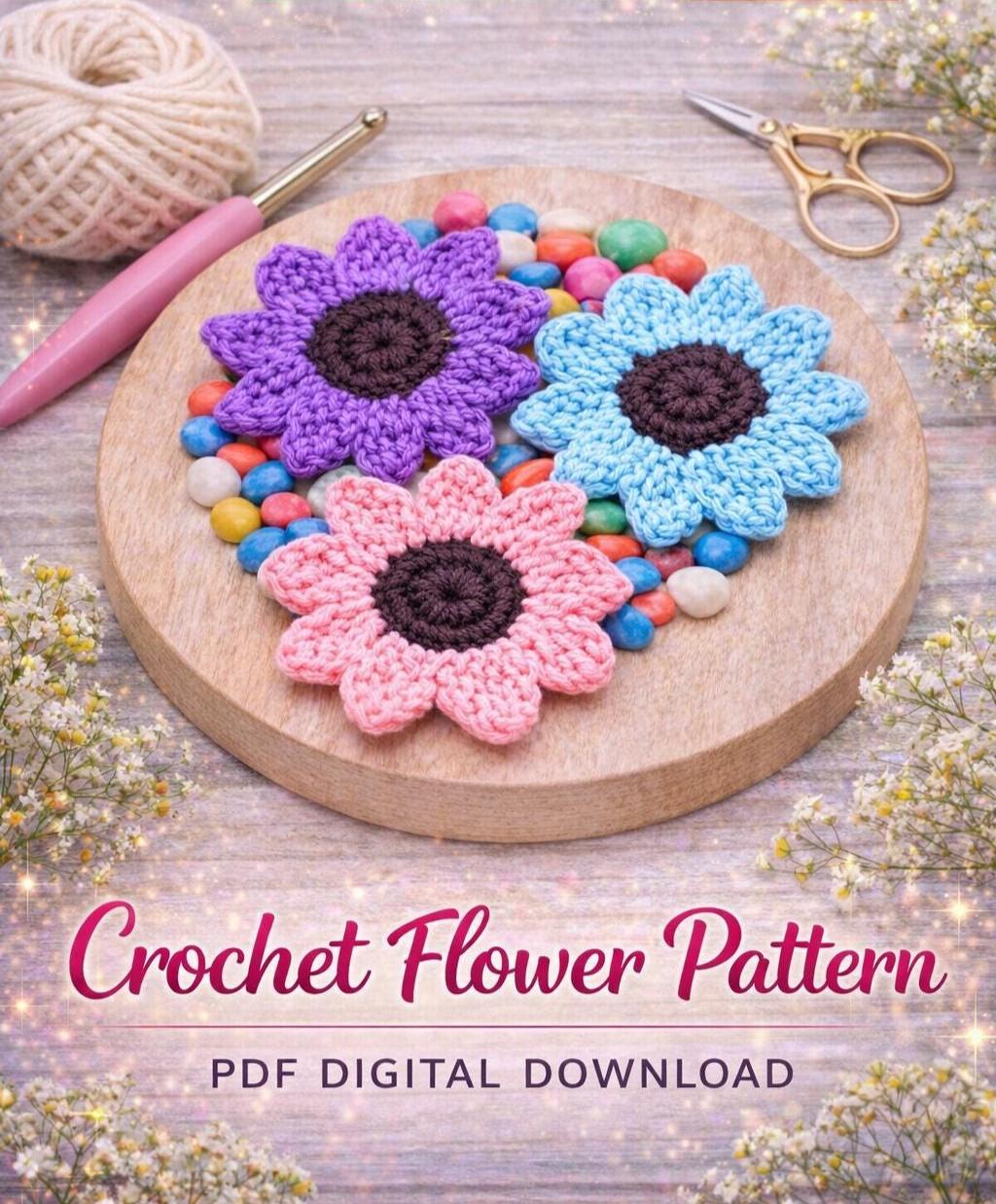Crochet Sunflower Pattern PDF, Easy Flower Coaster Tutorial, Digital ...